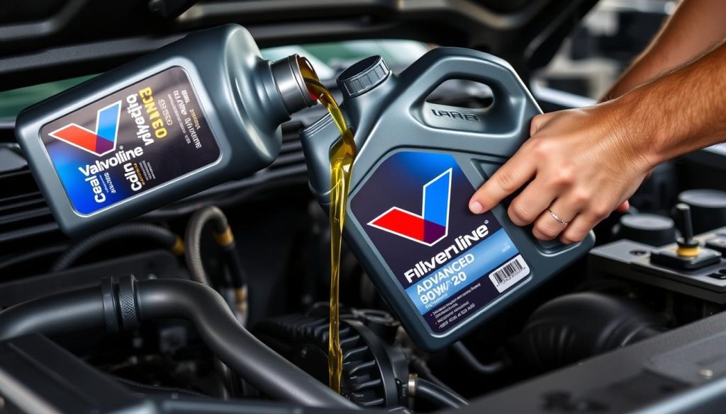 Valvoline Advanced Full Synthetic 0W-20 oil being used in a Chevy Silverado 1500 oil change Valvoline Advanced Full Synthetic 0W-20 oil being used in a Chevy Silverado 1500 oil change