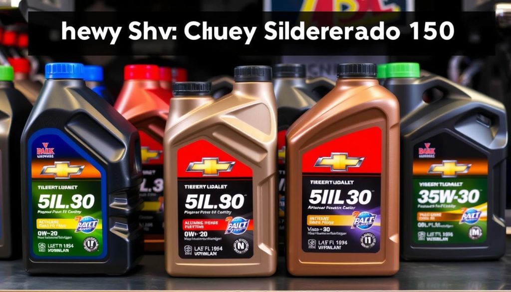 Various oil types suitable for Chevy Silverado 1500 with viscosity ratings displayed Various oil types suitable for Chevy Silverado 1500 with viscosity ratings displayed